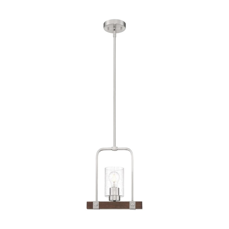 Arabel - 1 Light Mini Pendant - with Clear Seeded Glass -Brushed Nickel and Nutmeg Wood Finish