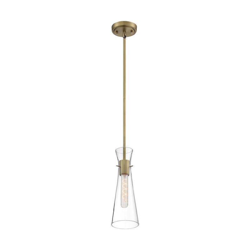 Bahari - 1 Light Mini Pendant with Clear Glass - Vintage Brass Finish