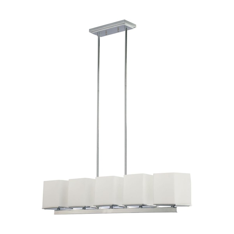 Bento - 5 Light Island Pendant with Satin White Glass - Polished Chrome Finish