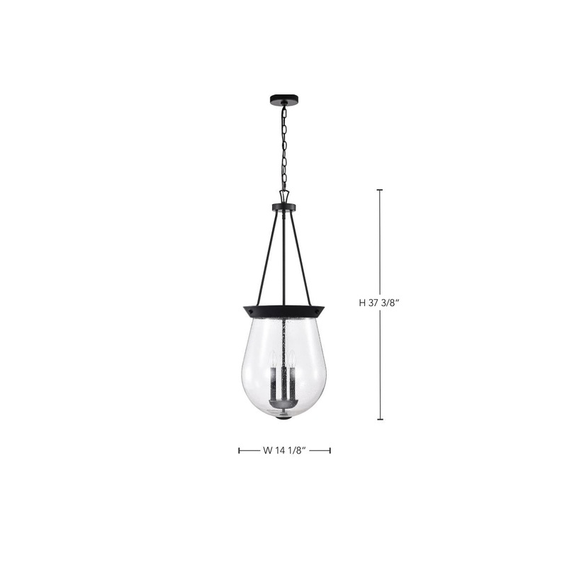 Boliver 3 Light Pendant; 14 Inches; Matte Black Finish; Clear Seeded Glass