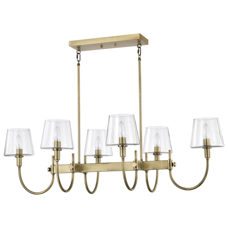 Brookside 6 Light Island Pendant; Vintage Brass Finish; Clear Glass