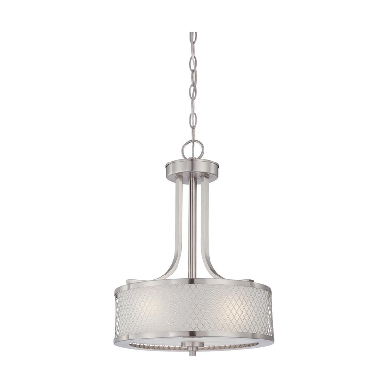 Fusion - 3 Light Pendant with Frosted Glass - Brushed Nickel Finish