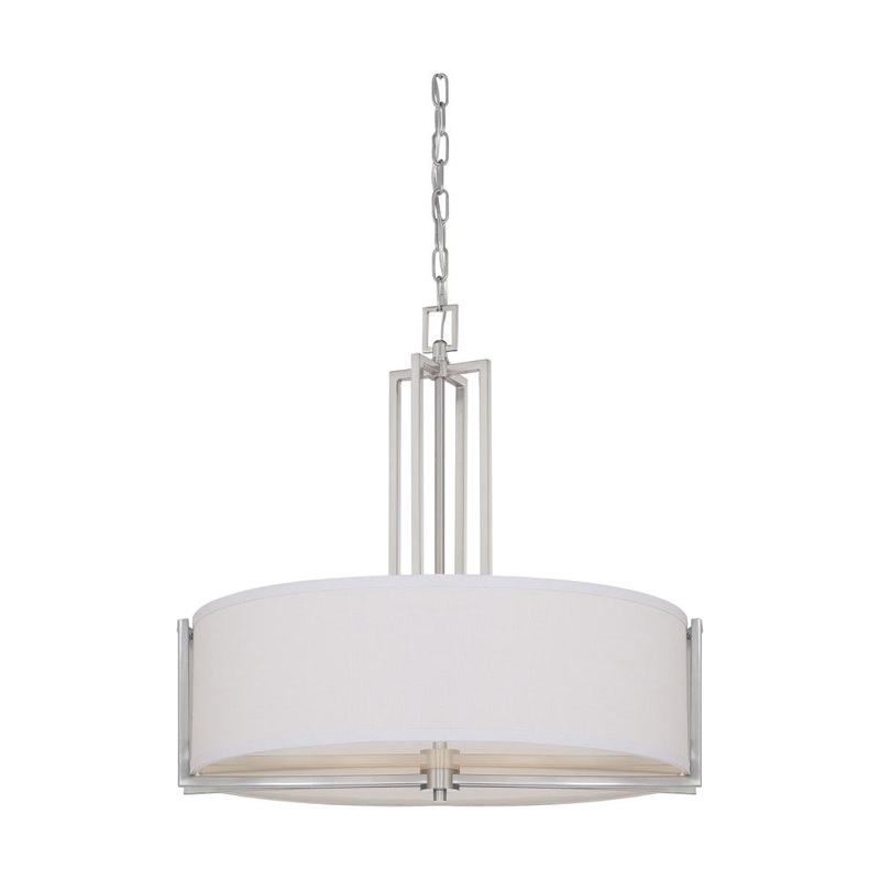 Gemini - 4 Light Pendant with Slate Gray Fabric Shade - Brushed Nickel Finish