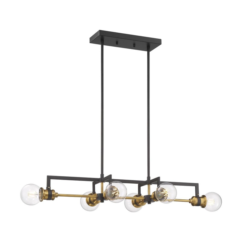 Intention - 6 Light Island Pendant - Warm Brass and Black Finish