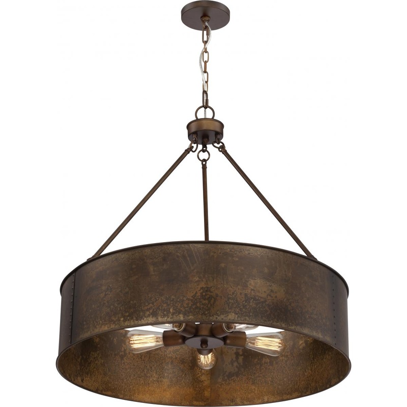Kettle - 5 Light Oversized Pendant - Weathered Brass Finish