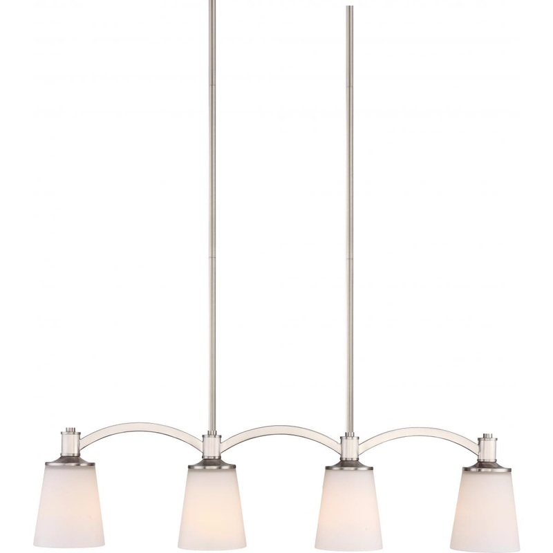 Laguna - 4 Light Island Pendant with White Glass - Brushed Nickel Finish