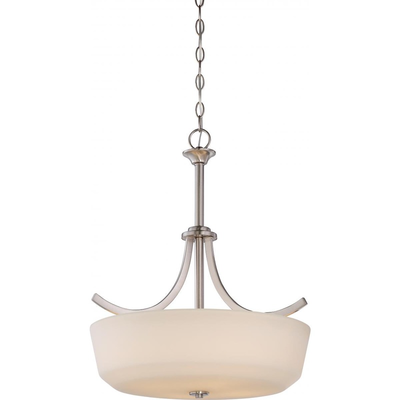 Laguna - 4 Light Pendant with White Glass - Brushed Nickel Finish