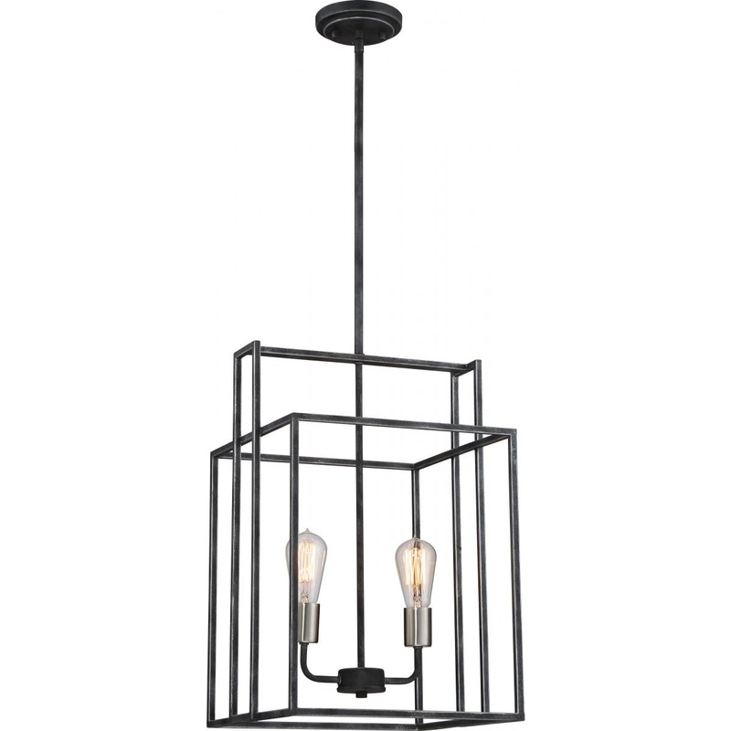 Lake - 2 Light 14" Square Pendant - Iron Black Finish with Brushed Nickel Accents