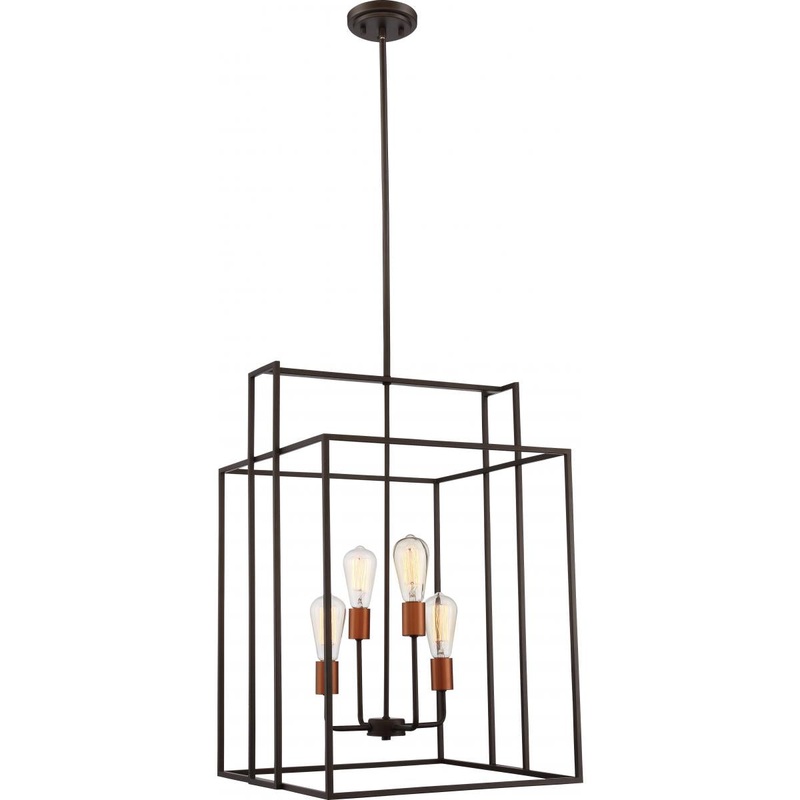 Lake - 4 Light 19'' Square Pendant - Forest Bronze Finish with Copper Accents