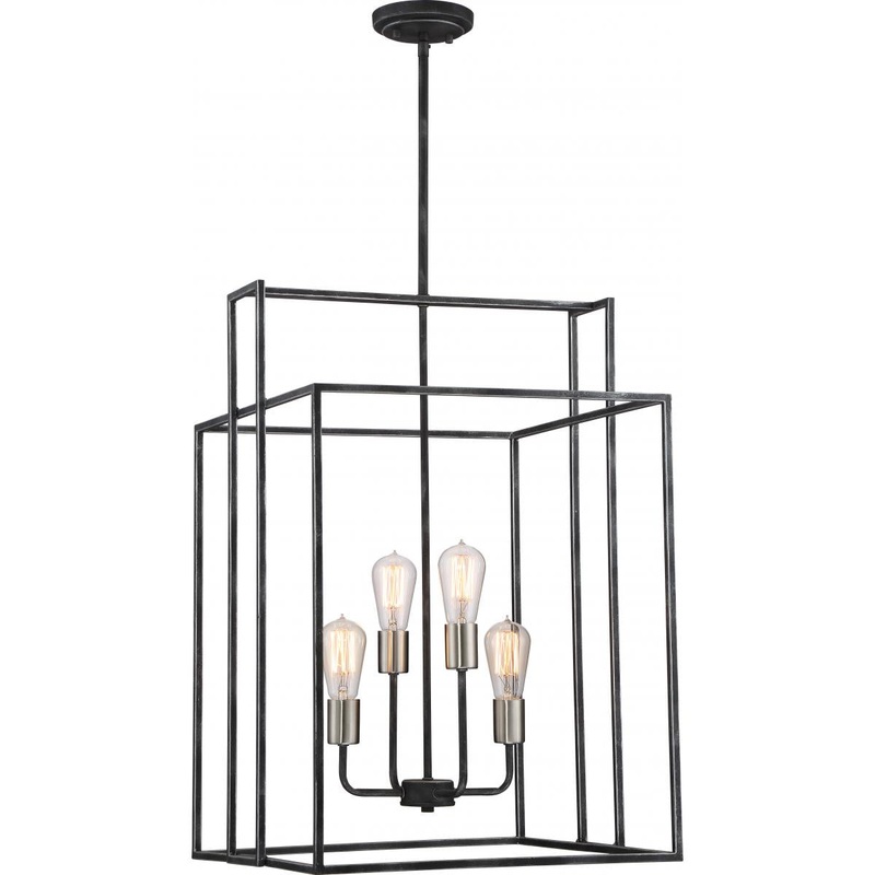 Lake - 4 Light 19" Square Pendant - Iron Black Finish with Brushed Nickel Accents
