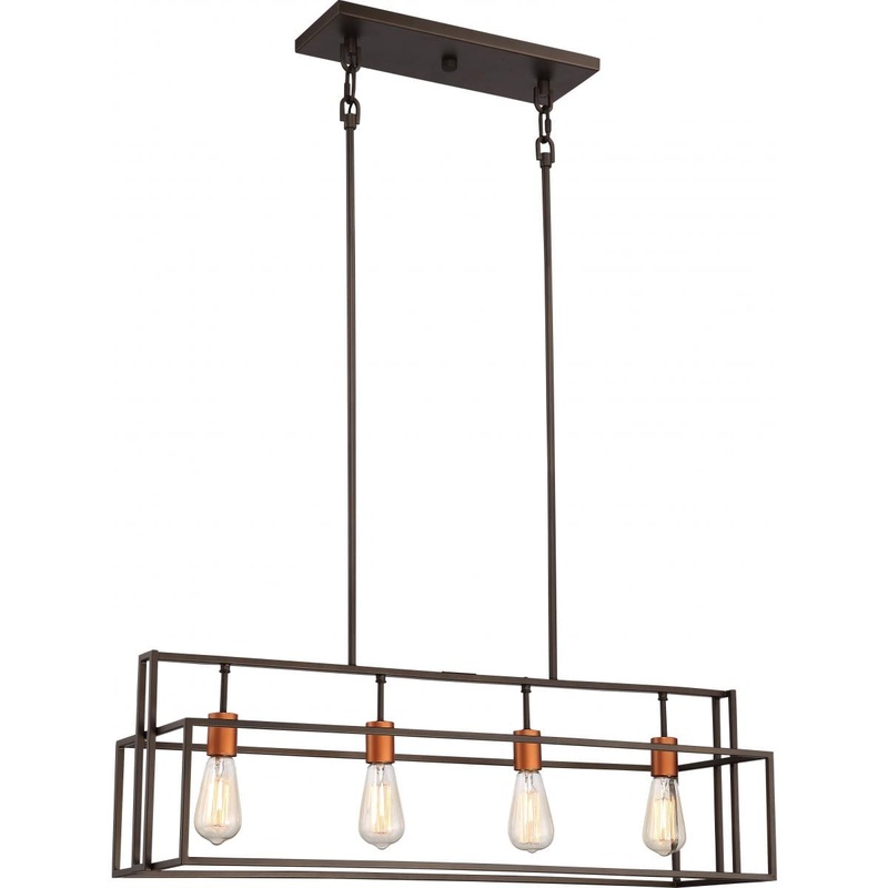 Lake - 4 Light Island Pendant - Forest Bronze Finish with Copper Accents