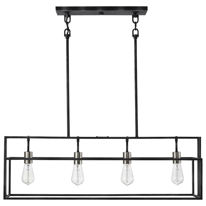 Lake - 4 Light Island Pendant - Iron Black Finish with Brushed Nickel Accents