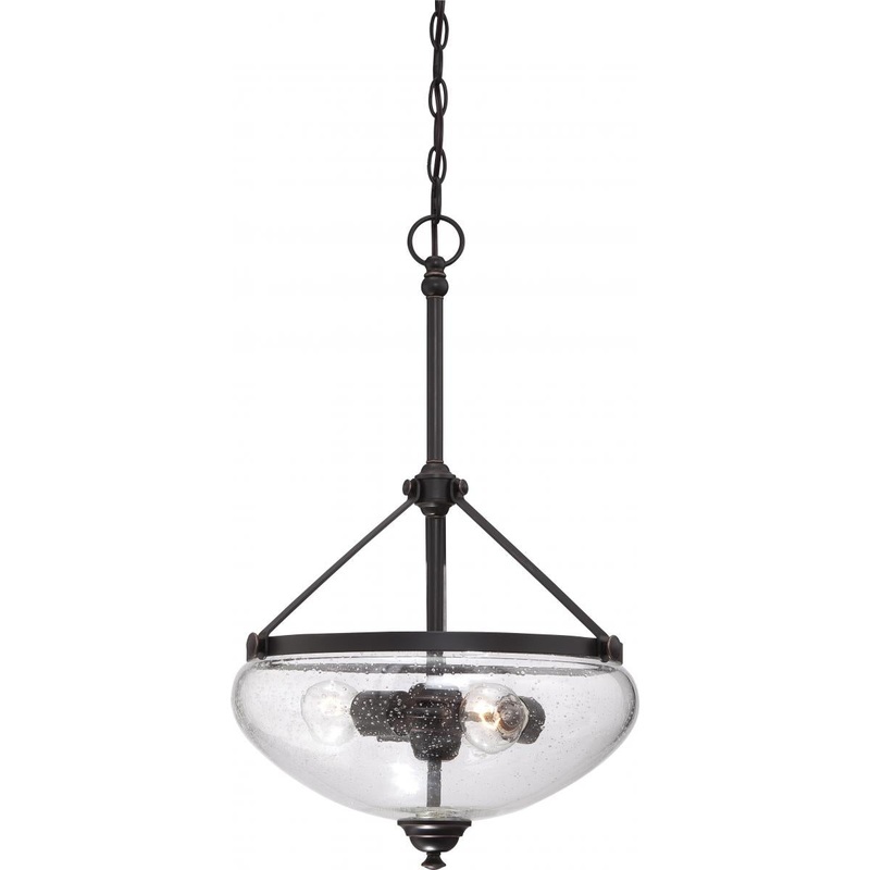 Laurel - 3 Light Pendant with Clear Seeded Glass - Sudbury Bronze Finish
