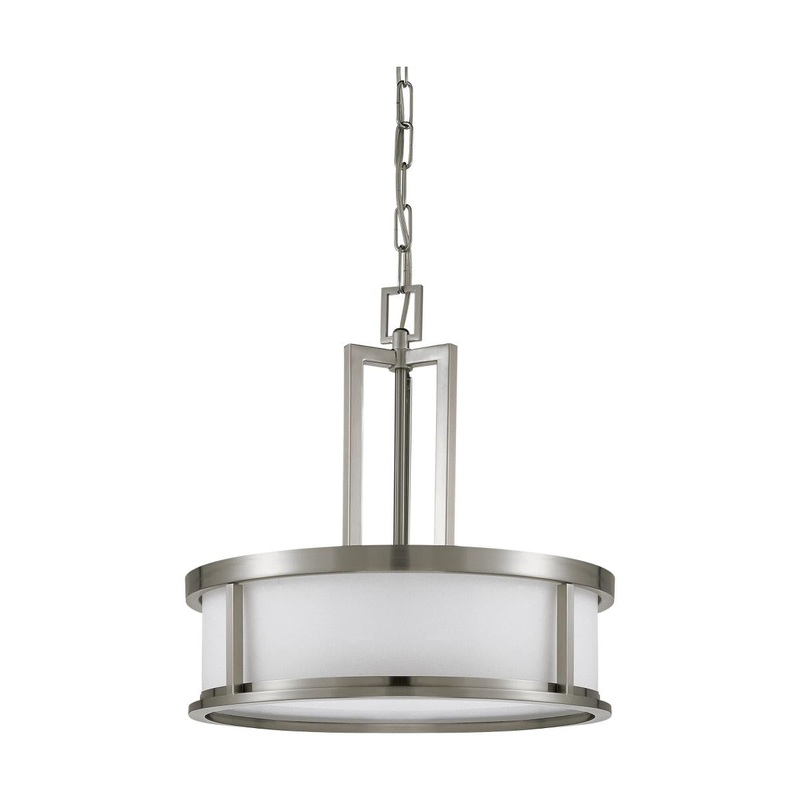 Odeon - 4 Light Pendant with Satin White Glass - Brushed Nickel Finish