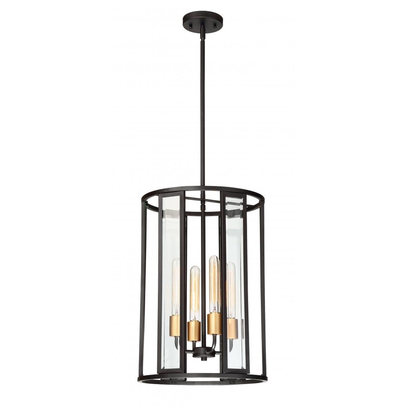 Payne - 4 Light Foyer Pendant with Clear Beveled Glass - Midnight Bronze Finish