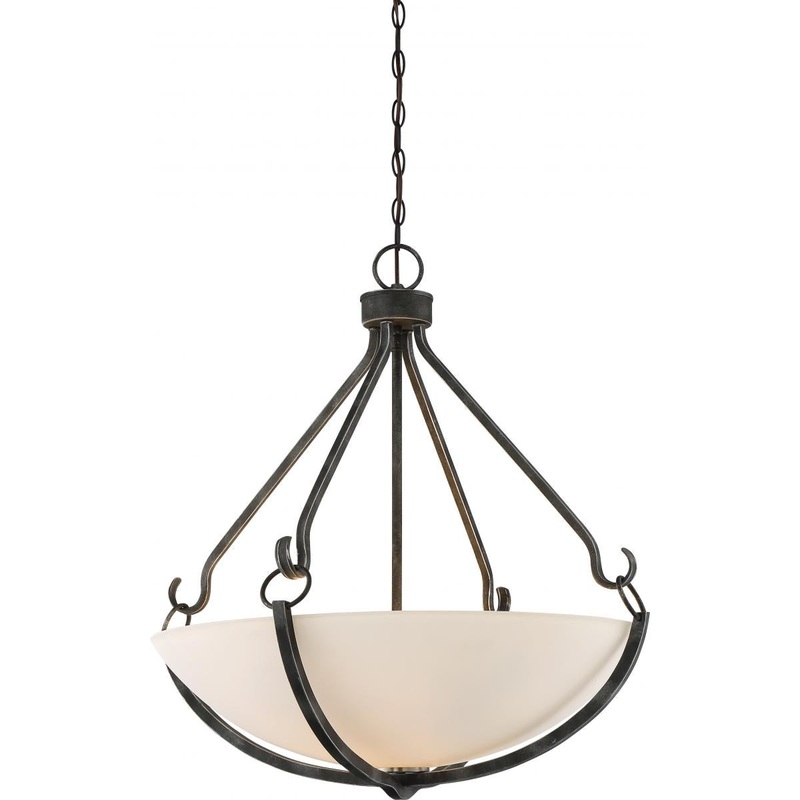 Sherwood - 4 Light Pendant with Frosted Etched Glass - Iron Black Finish with Brushed Nickel Accents