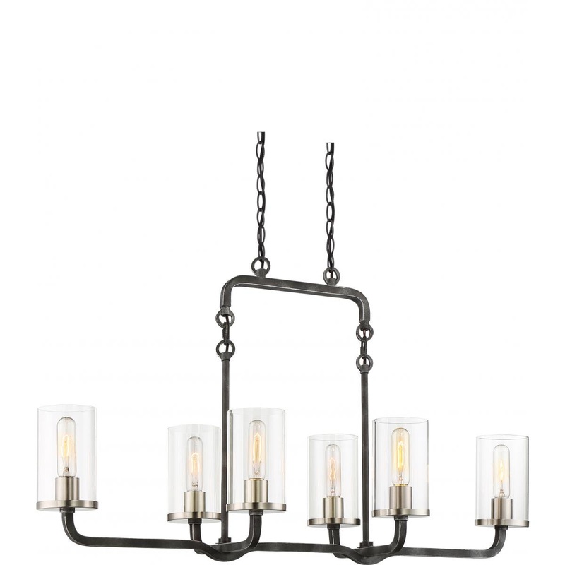 Sherwood - 6 Light Island Pendant with Clear Glass -Iron Black Finish with Brushed Nickel Accents