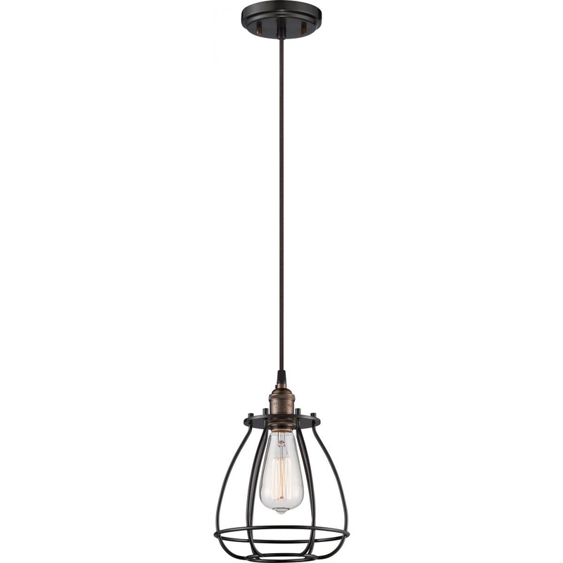 Vintage - 1 Light Caged Pendant - Rustic Bronze Finish