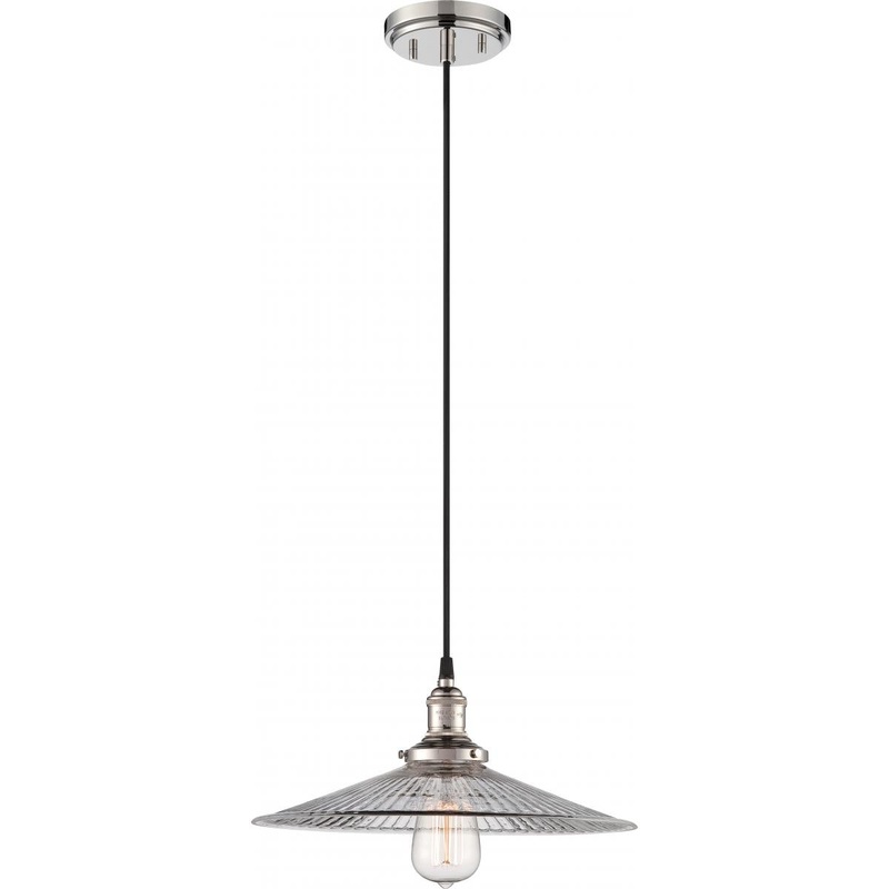 Vintage - 1 Light Pendant with Clear Ribbed Glass - Polished Nickel Finish