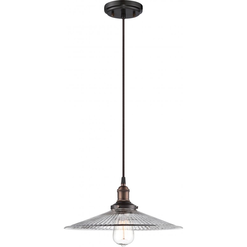 Vintage - 1 Light Pendant with Clear Ribbed Glass - Rustic Bronze Finish