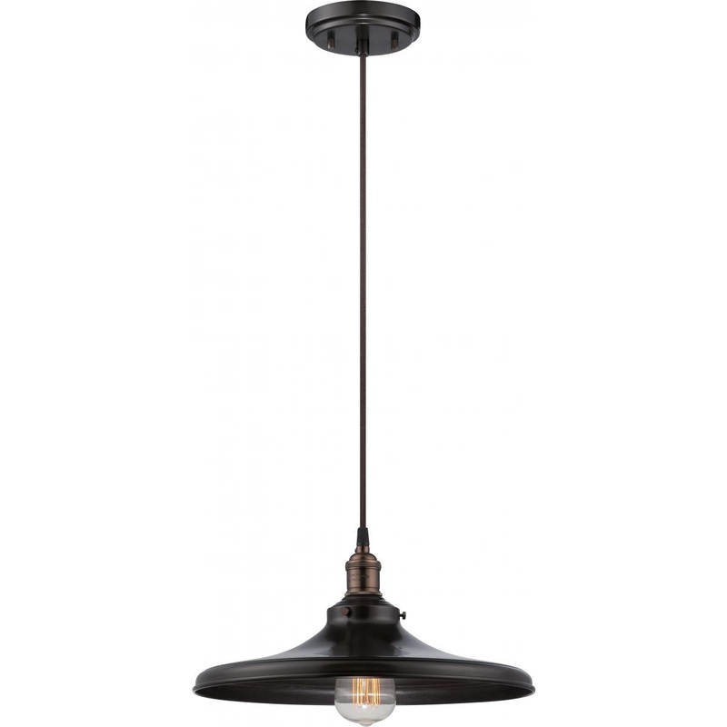 Vintage - 1 Light Pendant with Metal Shade - Rustic Bronze Finish