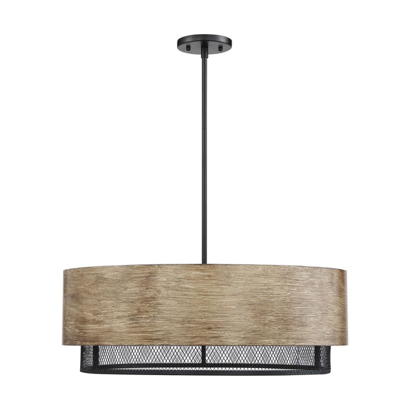 Barrique - 5 Light Pendant - Black with Honey Wood Finish