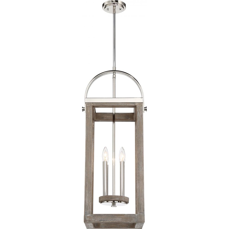 Bliss - 4 Light Pendant - Driftwood Finish with Polished Nickel Accents