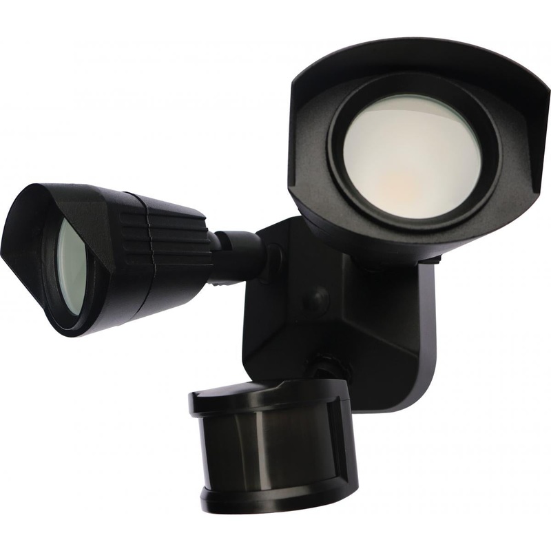 LED Security Light - Dual Head - Black Finish - 3000K - with Motion Sensor -