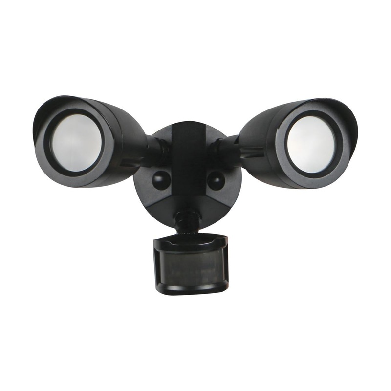LED Security Light; Dual Head; Motion Sensor Included; Black Finish