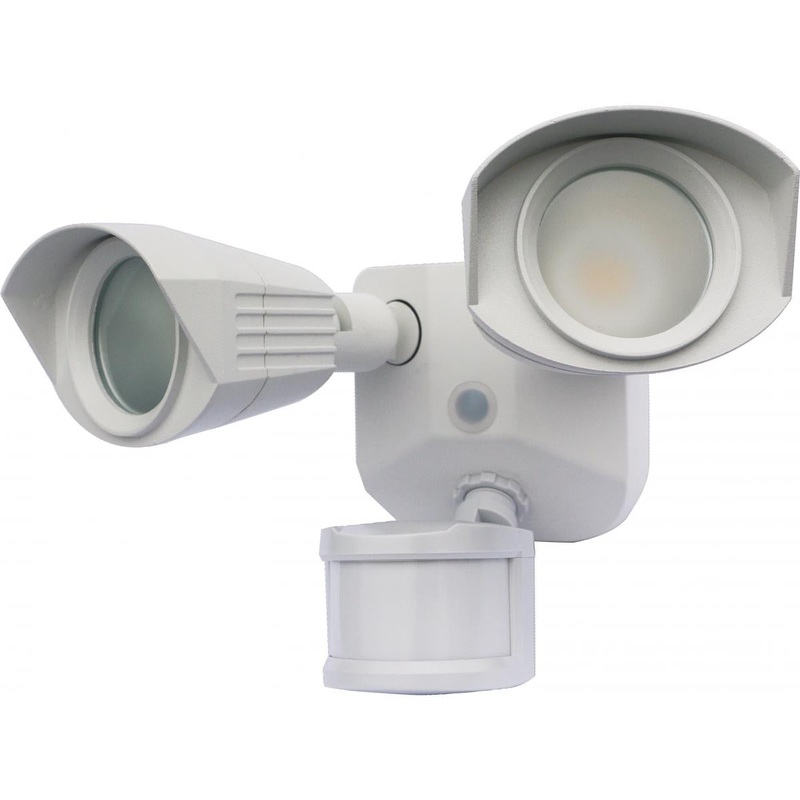 LED Security Light - Dual Head - White Finish - 3000K - with Motion Sensor -