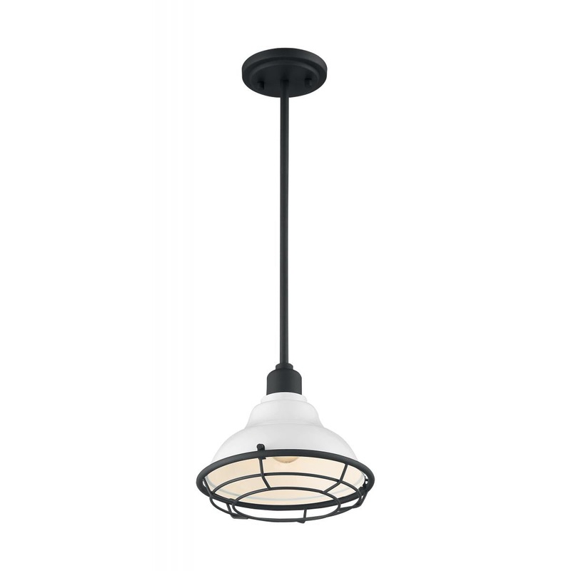 Newbridge - 1 Light Pendant with- Gloss White and Black Accents Finish