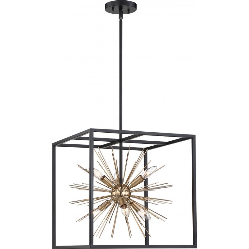 Spirefly- 6 Light PendantMatte Black and Burnished Brass Finish