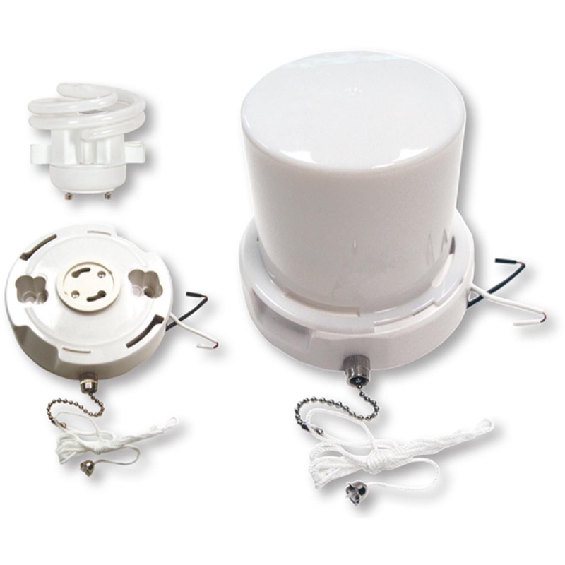 LED GU24 Base; Squat pull chain fluorescent ceiling fixture with twist-on Lexan