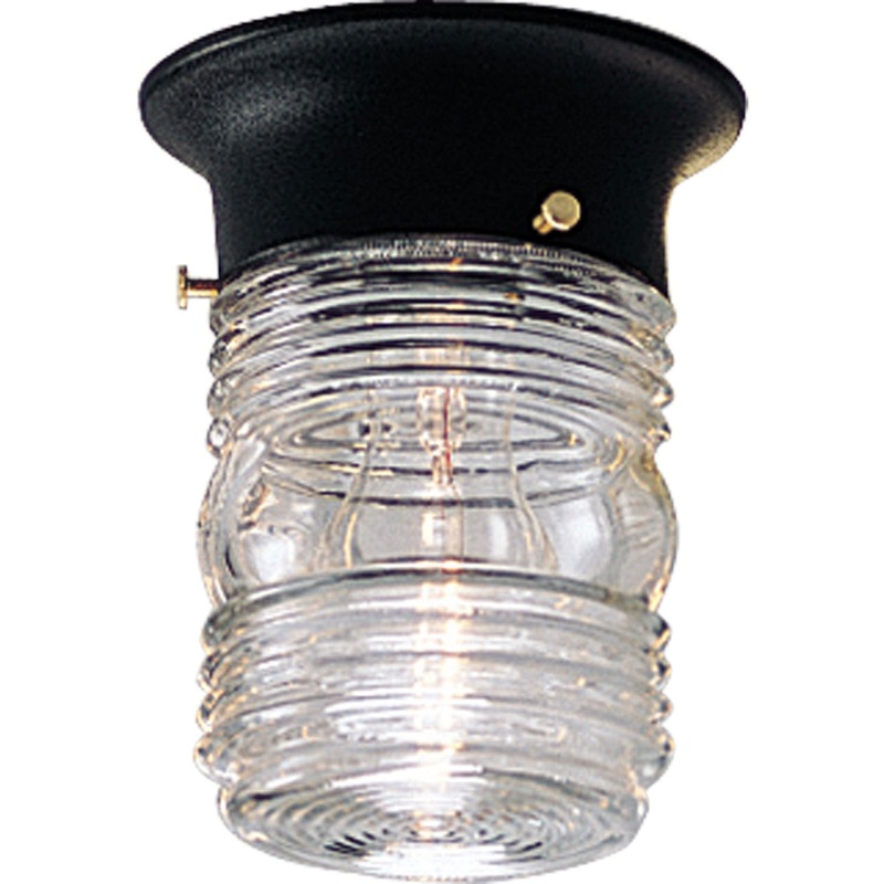Utility Lantern One Light Outdoor Flush Mount in Black